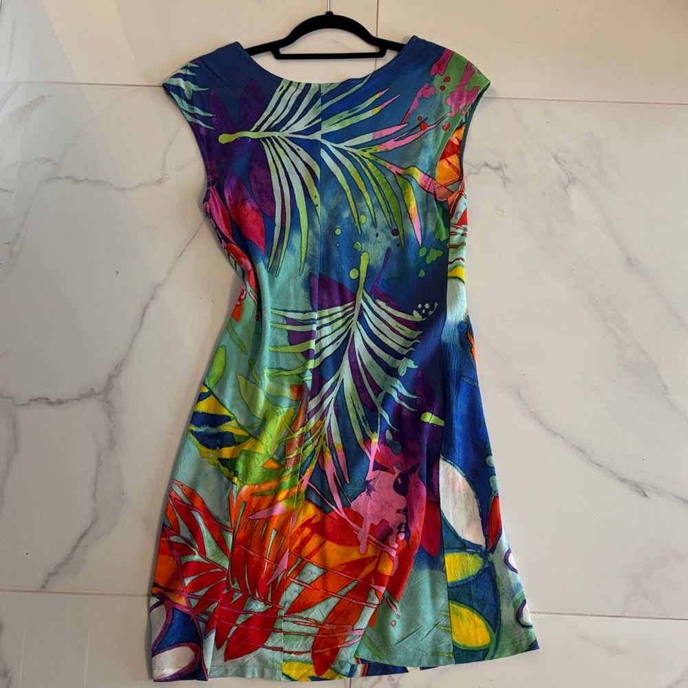 Jams World Teal Tropical Floral Cap-Sleeve Mini Dress